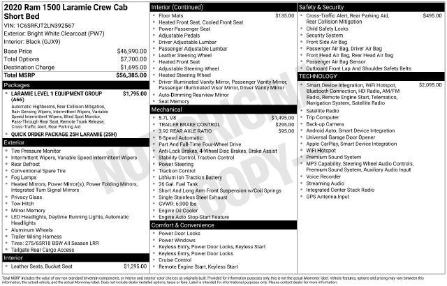 2020 RAM 1500 Laramie Crew Cab 4x4 5'7" Box