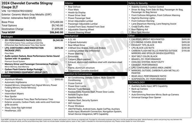 2024 Chevrolet Corvette Stingray 2LT