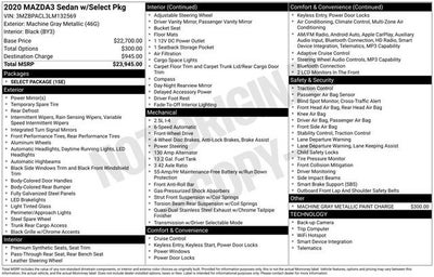 2020 Mazda Mazda3 Sedan Select Package