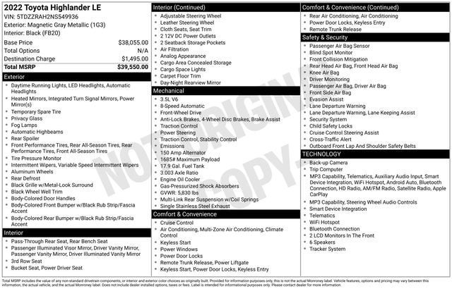 2022 Toyota Highlander LE