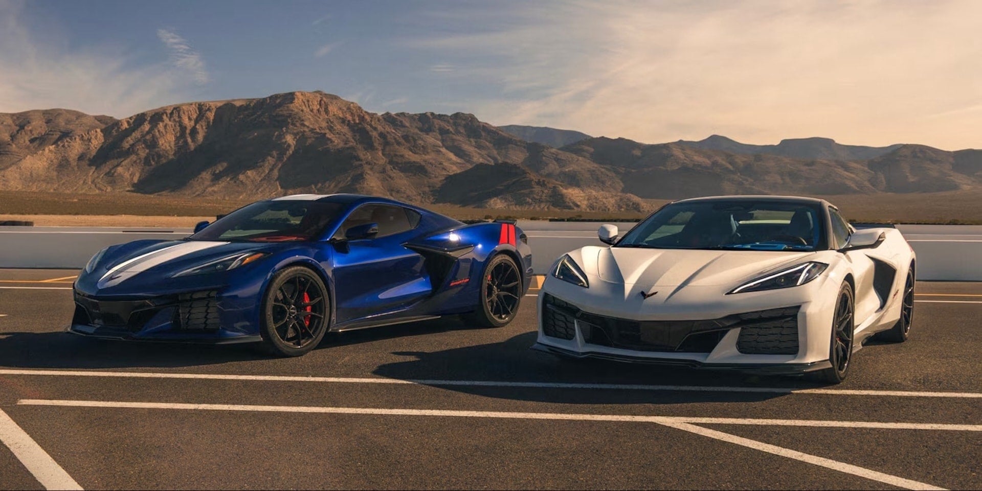 2027 Chevrolet Corvette Grand Sport and Grand Sport X in blue and white, side by side